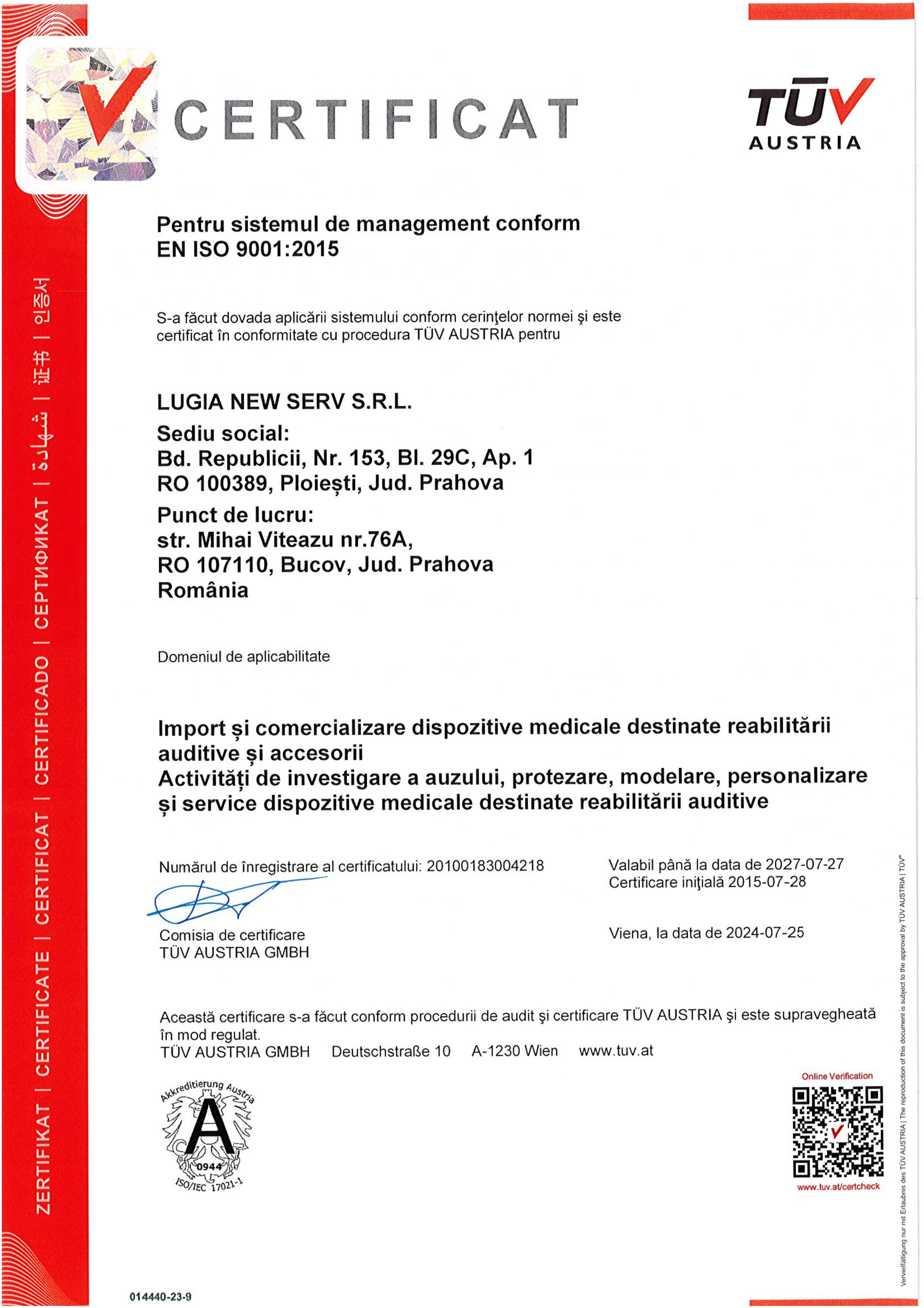 Certificat ISO 9001 Soundservice